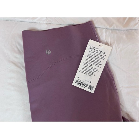 NEW Lululemon GLOW UP HR TIGHT 28" Size 14 Lavender Lux Workout Shaping NWT - Picture 10 of 10